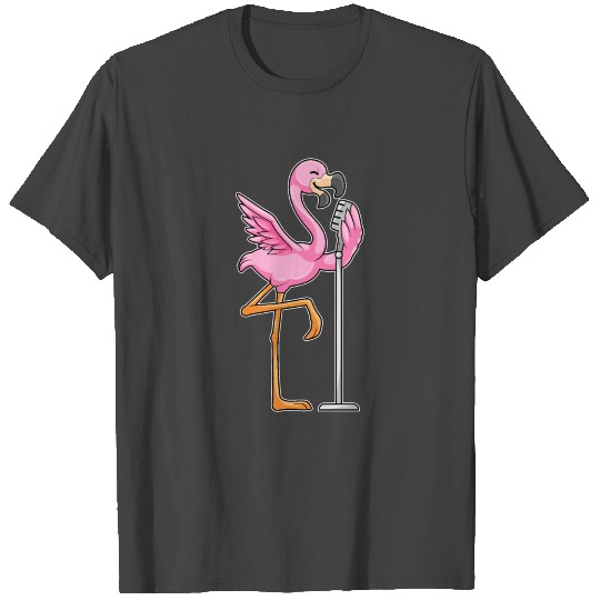 Flamingo at Singing with Microphone T Shirts
