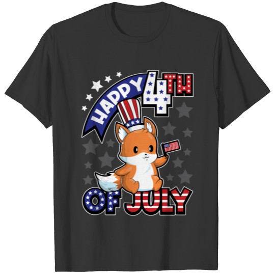Happy Fourth Of July Fox with USA Flag T Shirts
