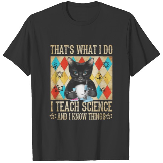 Black Cat Teach Science Know Everything Vintage T-shirt