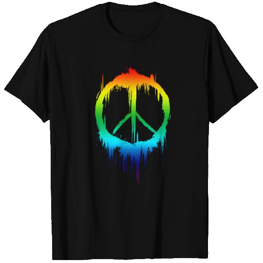 Peace Sign Peaceful 60s 70's Retro Hippie Rainbow T Shirts