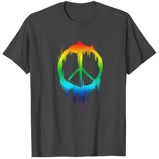 Peace Sign Peaceful 60s 70's Retro Hippie Rainbow T Shirts
