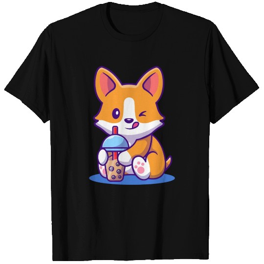 corgi drink milk tea boba T Shirts