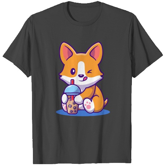 corgi drink milk tea boba T Shirts