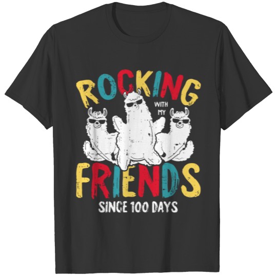 100 Days Of School Rock Llama Friends Cute Student T Shirts