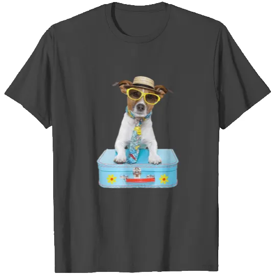 white and tan Jack wearing hat and sunglasses T Shirts
