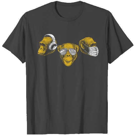 Three Chimpanzee Heads Speak Hear & See No Evil T Shirts