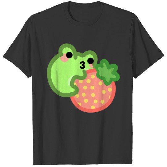 kawaii green frog sitting on strawberry T Shirts