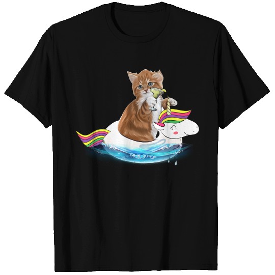 Summer Cat With Margarita Unicorn Float Cat Summer T Shirts