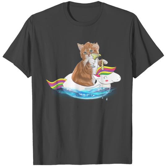 Summer Cat With Margarita Unicorn Float Cat Summer T Shirts