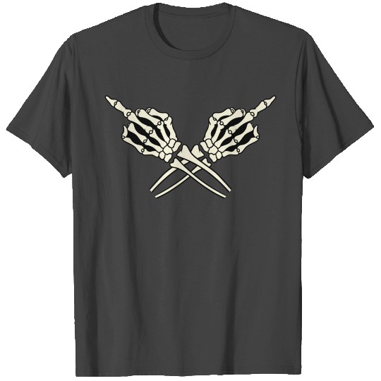Lazybones Halloween Skull Skeleton Hand Middle Fin T Shirts