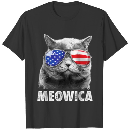 Cat 4th of July Meowica Merica USA American Flag T-shirt