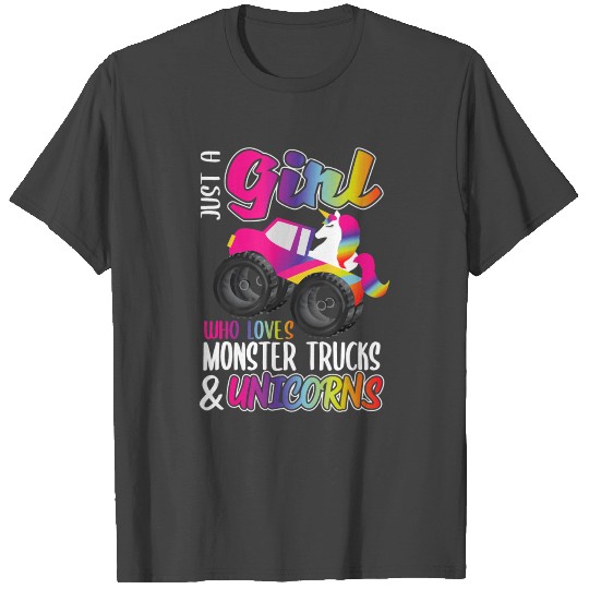 A Girl Who Loves Monster Trucks and Unicorns T Shirts
