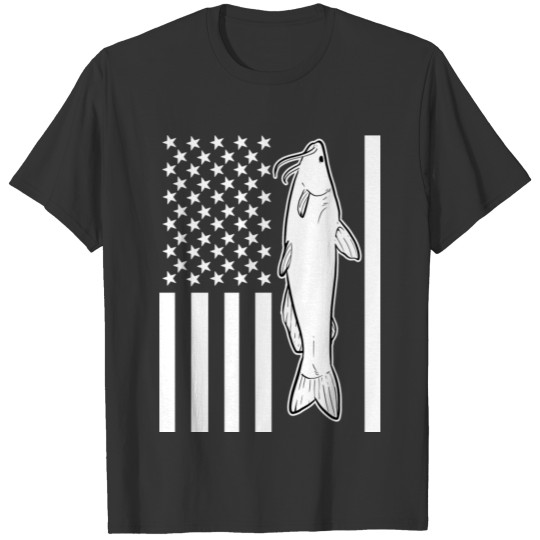 Catfish Vintage American Flag Patriot USA Fishing T Shirts