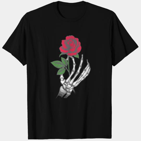 Skeleton Hand Red Rose Flower T Shirts
