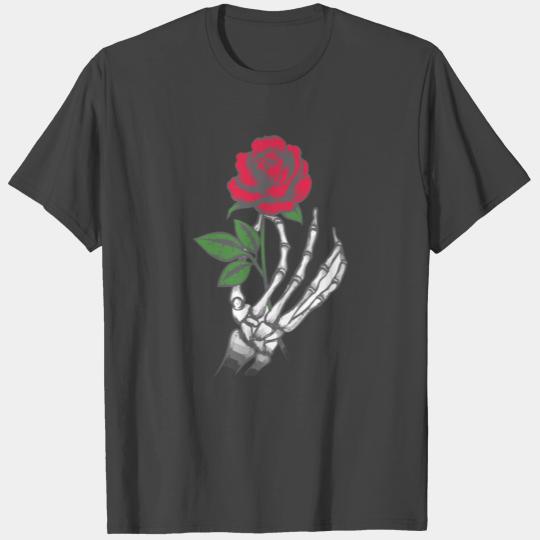 Skeleton Hand Red Rose Flower T Shirts
