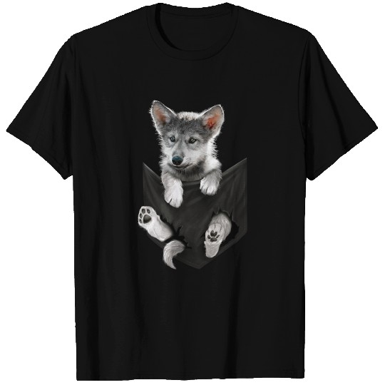 Adorable Grey Wolf Pocket T Shirts