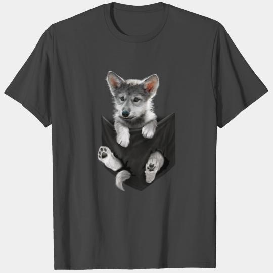 Adorable Grey Wolf Pocket T Shirts