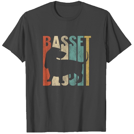 Basset Hound Retro 1970's Dog Silhouette Cracked T Shirts