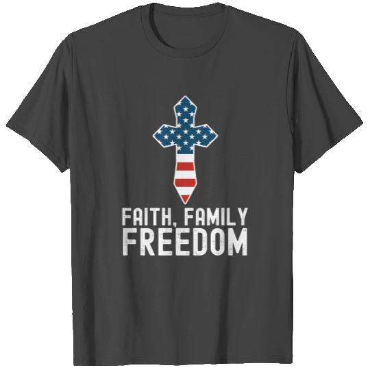 Faith Family Freedom - American Flag Cross T Shirts