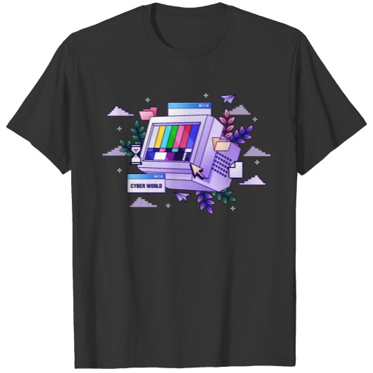 Cyber World Cyber World old computer colorful cool T Shirts