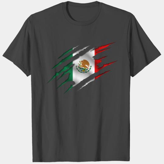 Mexico mexican flagg green white red ripped T Shirts