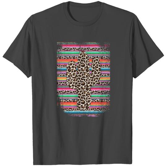 Western Serape print Cactus Leopard pattern Pink T Shirts