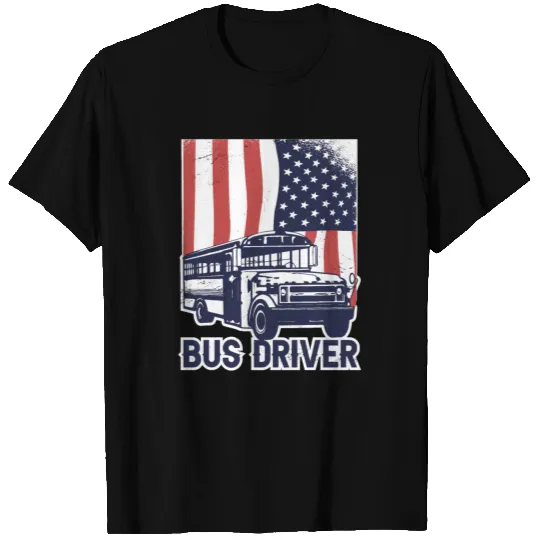 School Bus Driver USA American Flag Funny Bus T Shirts