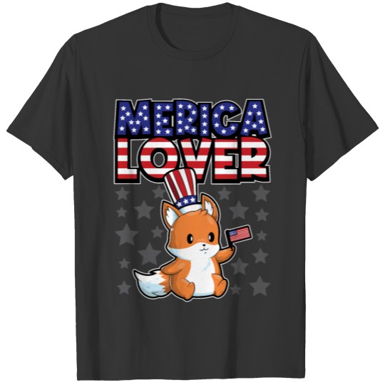 Merica Lover Happy 4th of July Fox USA Flag T Shirts