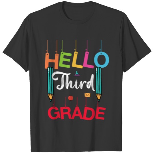 Hello third grade colorful school design pencils T-shirt