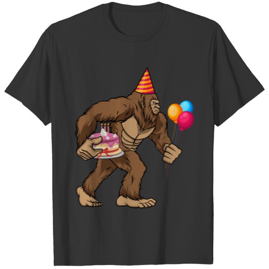 Bigfoot Carrying Birthday Cake T-shirt