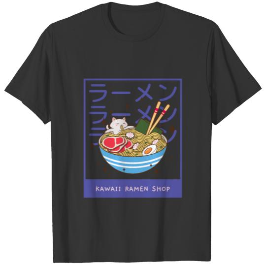 A Kawaii Cat of a Giant Bowl or Ramen T Shirts