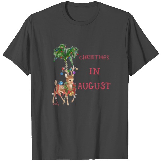 Christmas In July Pink Flamingo And Reindeer T Shirts