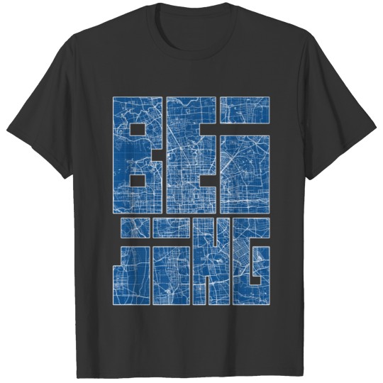 Beijing, China City Map Typography - Blueprint T-shirt