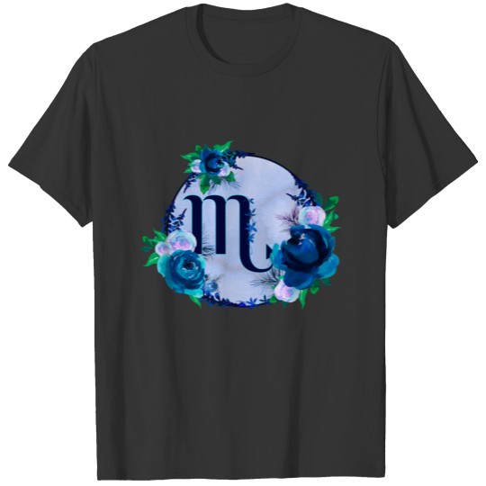 Scorpio Blue Flower Circle Horoscope Design T-shirt