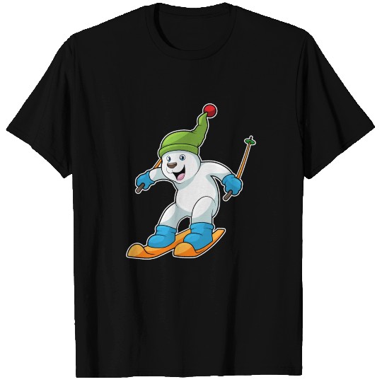 Polar bear as Skier with Ski & Bobble hat T Shirts