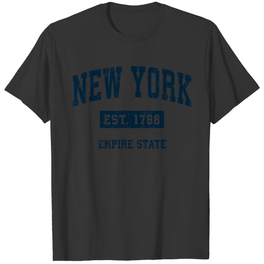 New York Vintage Athletic Sports Design Navy Print T Shirts