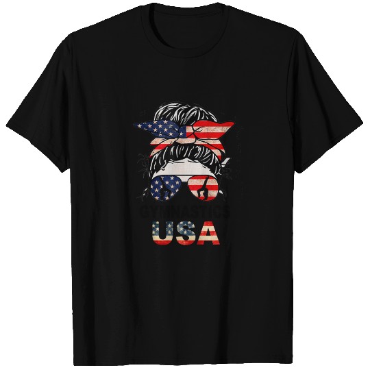 Gymnastics USA Support Team USA Flag Messy Bun T Shirts