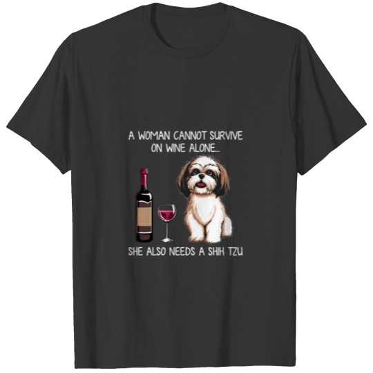 Shih Tzu and wine Funny Dog Fitted V-Neck T Shirts