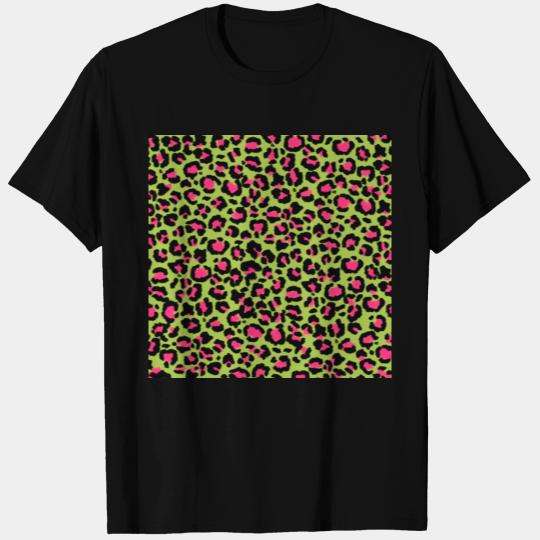 Leopard Pattern in Raspberry on Lime Green T Shirts