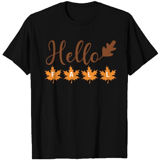 Hello Fall with acorn leaf and maple leaves T Shirts