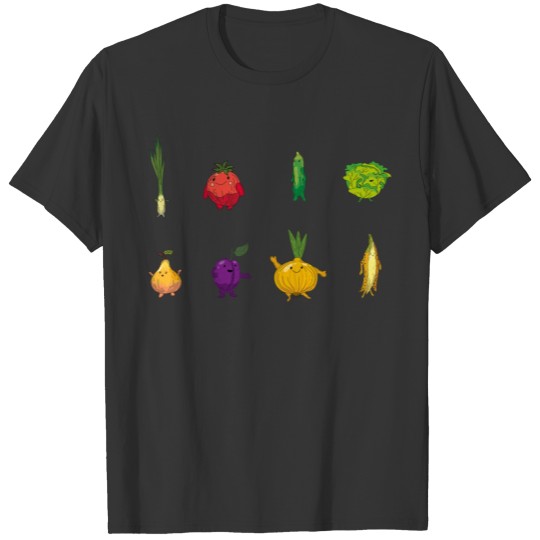 Cute Fruits Collage Garden Happy Kawaii Vegetables T Shirts