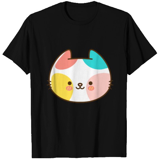 Kawaii Cat Head Multicolored T Shirts