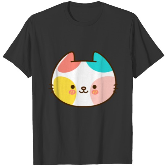 Kawaii Cat Head Multicolored T Shirts