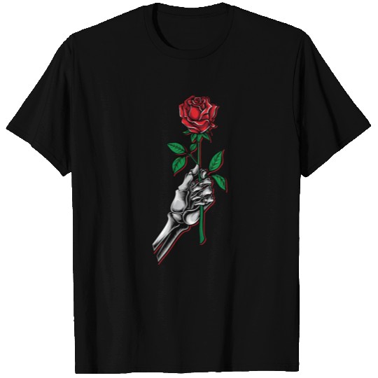 skeleton hand holding red rose T Shirts