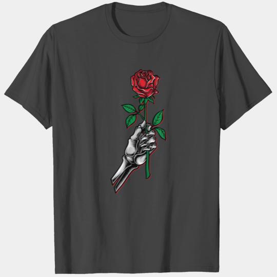 skeleton hand holding red rose T Shirts