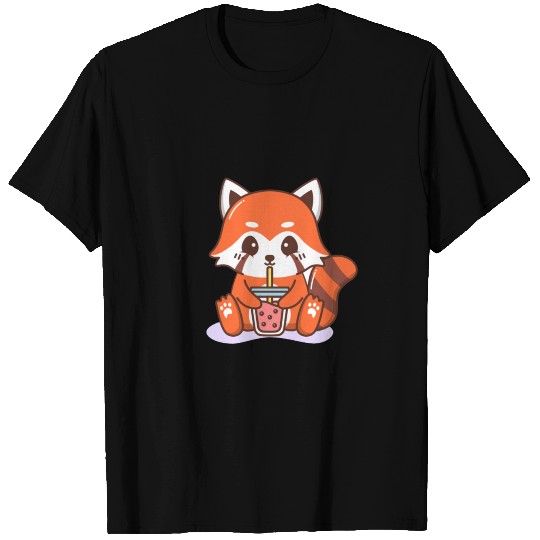 Kawaii Red Panda Drinking A Soda T Shirts