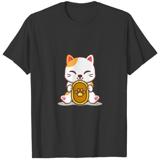 Kawaii Cat With A Golden Coin T Shirts