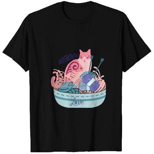 Cat with wool basket T Shirts