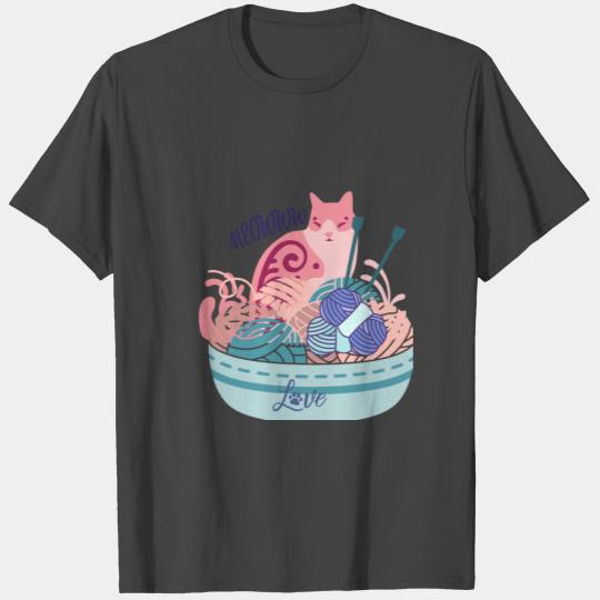 Cat with wool basket T Shirts