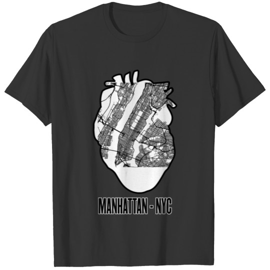 Manhattan New York City White Heart Map T-shirt